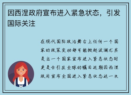 因西涅政府宣布进入紧急状态，引发国际关注